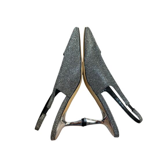 Ann Taylor Kitten Heels Shimmer Square Toe Slingback Pumps Silver Sparkle 8 - Picture 7 of 12